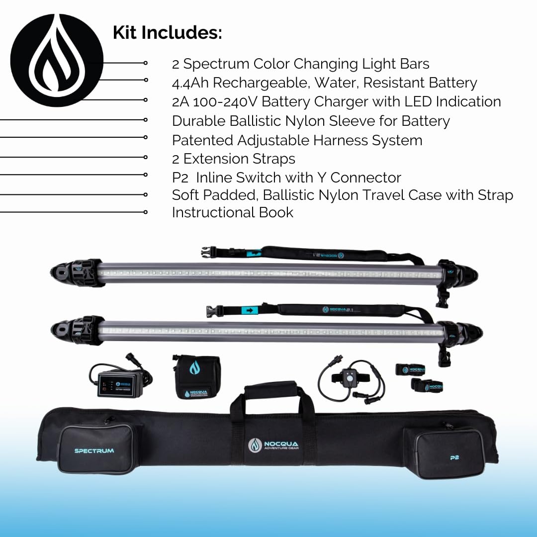NOCQUA Spectrum P2 Paddleboard Color Changing Lighting System - LED Lights, Rechargeable, Compatible with SUP, SOT Paddleboard, Kayak, Canoe - Travel Case Included