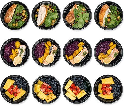 JMD StarPacks 12 Pack - 32oz ( 1000 ml ) BPA FREE - Single Compartment Meal Prep Containers, Lunch and Storage, for Adult and Kids - Color - Black or Your