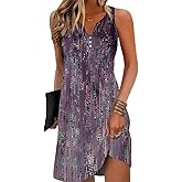 V-Neck Floral Printed Summer A-Line Elegant Dresses Womens Vintage Sleeveless Beach Sundress Ladies Casual Loose Boho Dress