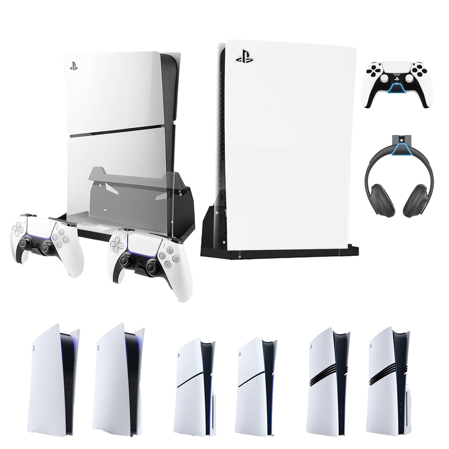 Photo 1 of BracNova Wall Mount for All PS5 Models, Including Slim Pro & Original -Steel PS5 Wall Stand Kit with 2 Removable Controller Holder & Backrest-Mounts PlayStation 5 on a Wall by Your TV - Black