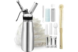 Professional Whipped Cream Dispenser, 500 ml Whipped Cream Maker Aluminum Cream Whipper Silver Whip Cream Canister with 6 Dec