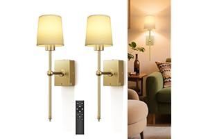 TOOWELL Battery Operated Wall Sconce Set of 2 - Gold Rechargeable 8000mAh Dimmable LED Wall Lights with Remote & Timer, Wireless Wall Lamps for Bedroom, Hallway, Living Room Decor