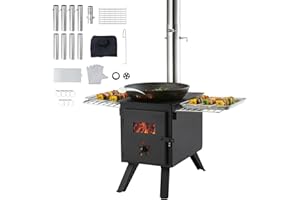 VEVOR Wood Stove, 86 inch, Alloy Steel Camping Tent Stove, Portable Wood Burning Stove with Chimney Pipes & Gloves, 1400in³Fi