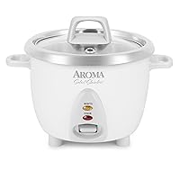 Aroma ARC-753SG 3-Cup Uncooked, 6-Cup Cooked, Simply Stainless Rice Cooker, White