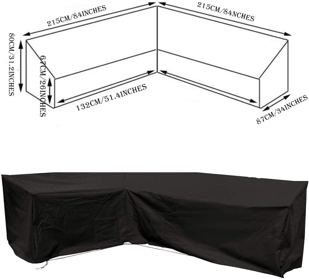 ERL Patio Sofa Cover, Corner Sofa Cover, Patio Garden Furniture Cover, Waterproof Water Resistant Sofa Cover (V-Shape 215cm (85")) - Image 3