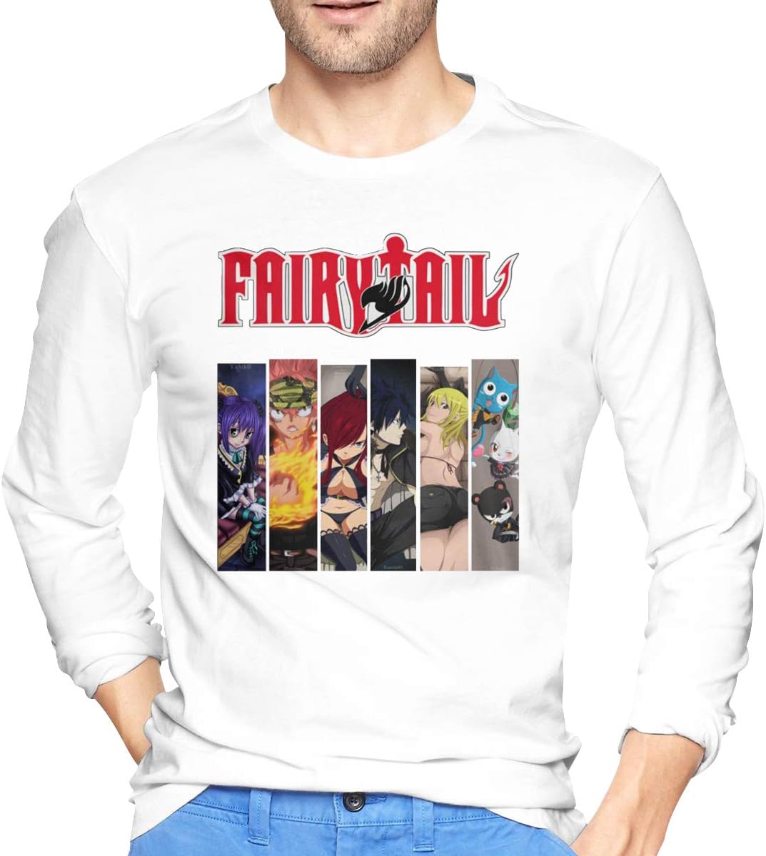 Hip Hop T-Shirts for Men Fairy Tail (2 Tee Rock Band Funny Round Neck Long Sleeve Blouse Shirt Black