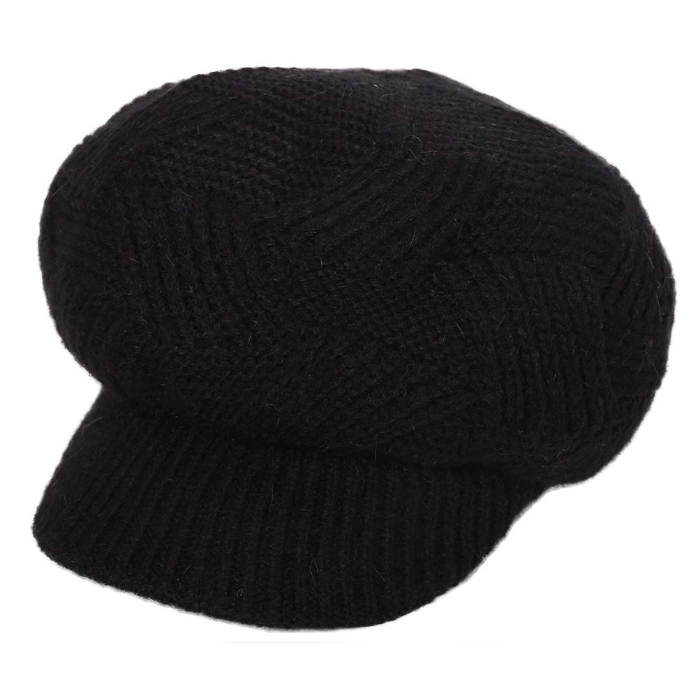 ToVii Womens Winter Beanie Hat with Visor Cable Knit Newsboy Cap Soft Fleece Lined Beret Skull Cap for Lady Black