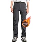 Boys Hiking Pants Waterproof, Fleece Lined Snow Pants Kids Tactical Cargo Pants, Rain Hunting Pants Youth
