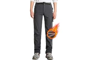 ANYANMOUTN Boys Hiking Pants Waterproof, Fleece Lined Snow Pants Kids Tactical Cargo Pants, Rain Hunting Pants Youth