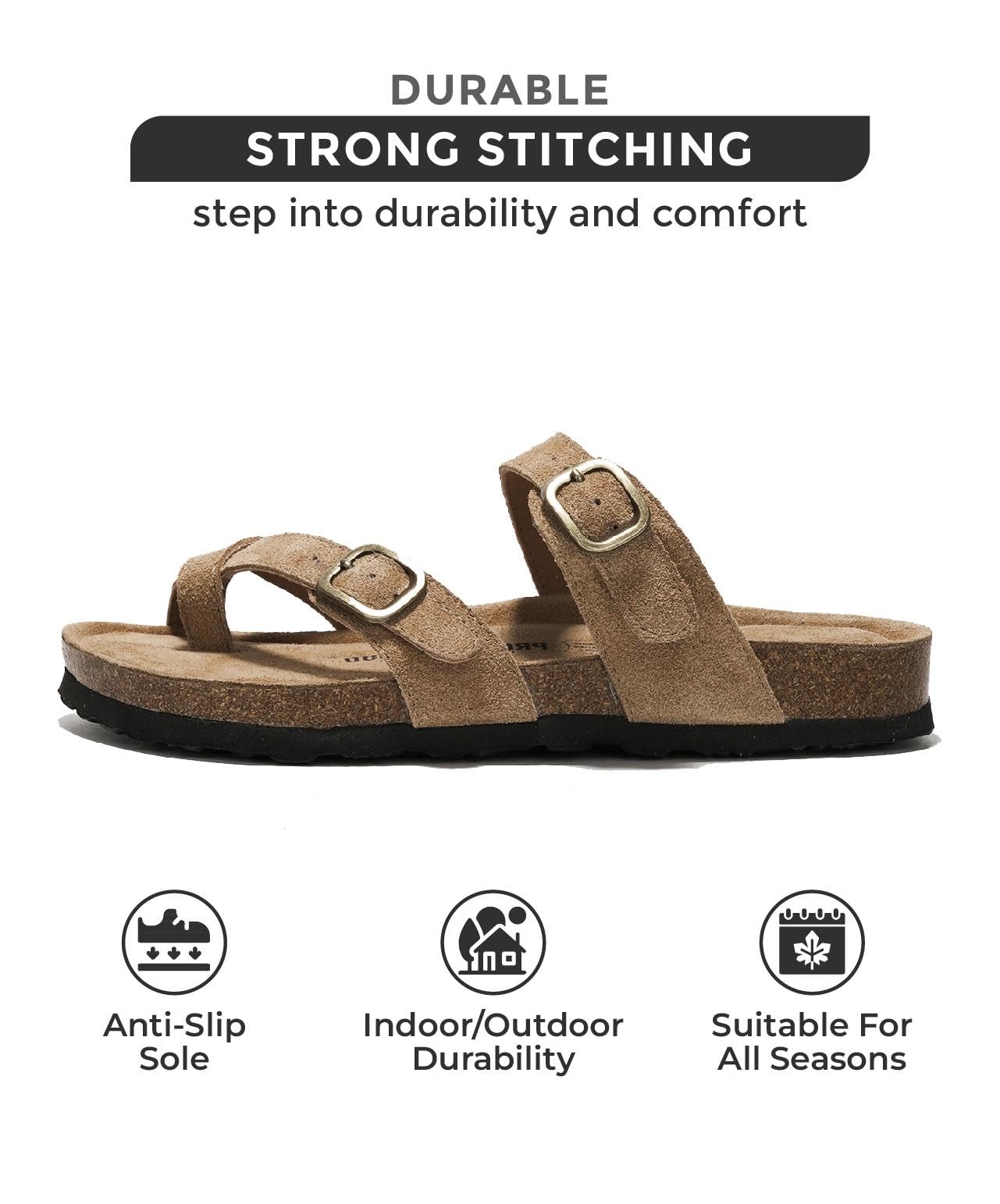 Project Cloud Genuine Leather Womens Sandals - Comfortable Cork Footbed Slides with Memory Foam Beach Essential Summer Sandals For Women 2025 (Lian)