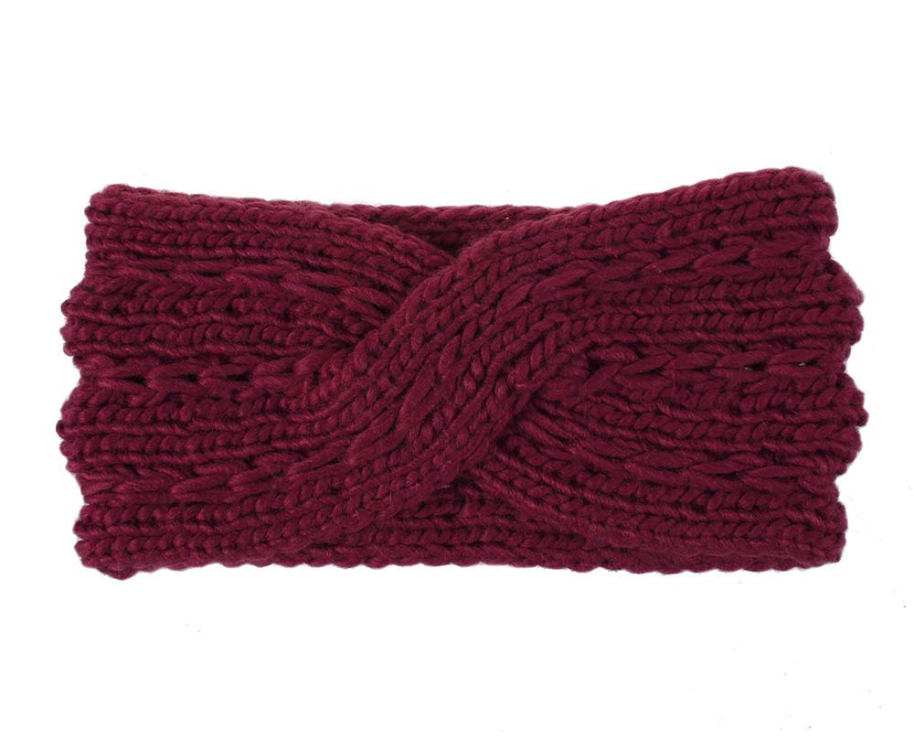 KAEHA SUN-072-00 1 Piece Crochet Bow Turban Knit Headband Women Winter Elastic Bandages Hair Band Warmer, Red