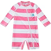 Baby Girl One Piece Swimsuit Sunsuit with Full-Length Zipper UPF 50+ Sun Protection Infant Swimwear