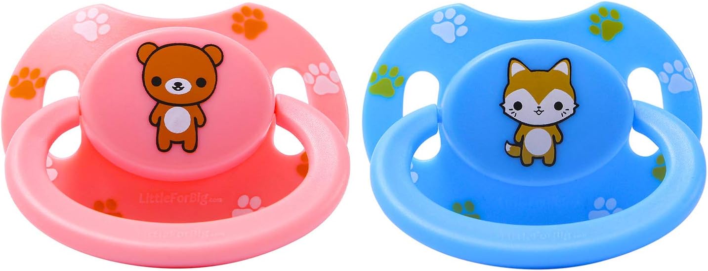 LittleForBig BigShield Generation-2 Pacifier Printed Set-Blue Fox & Pink Teddy Bear