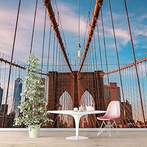 Wall Murals for Bedroom Brooklyn Bridgeand Newyork City Large Removable Wallpaper Peel and Stick Wall Stickers - 66x96 inches