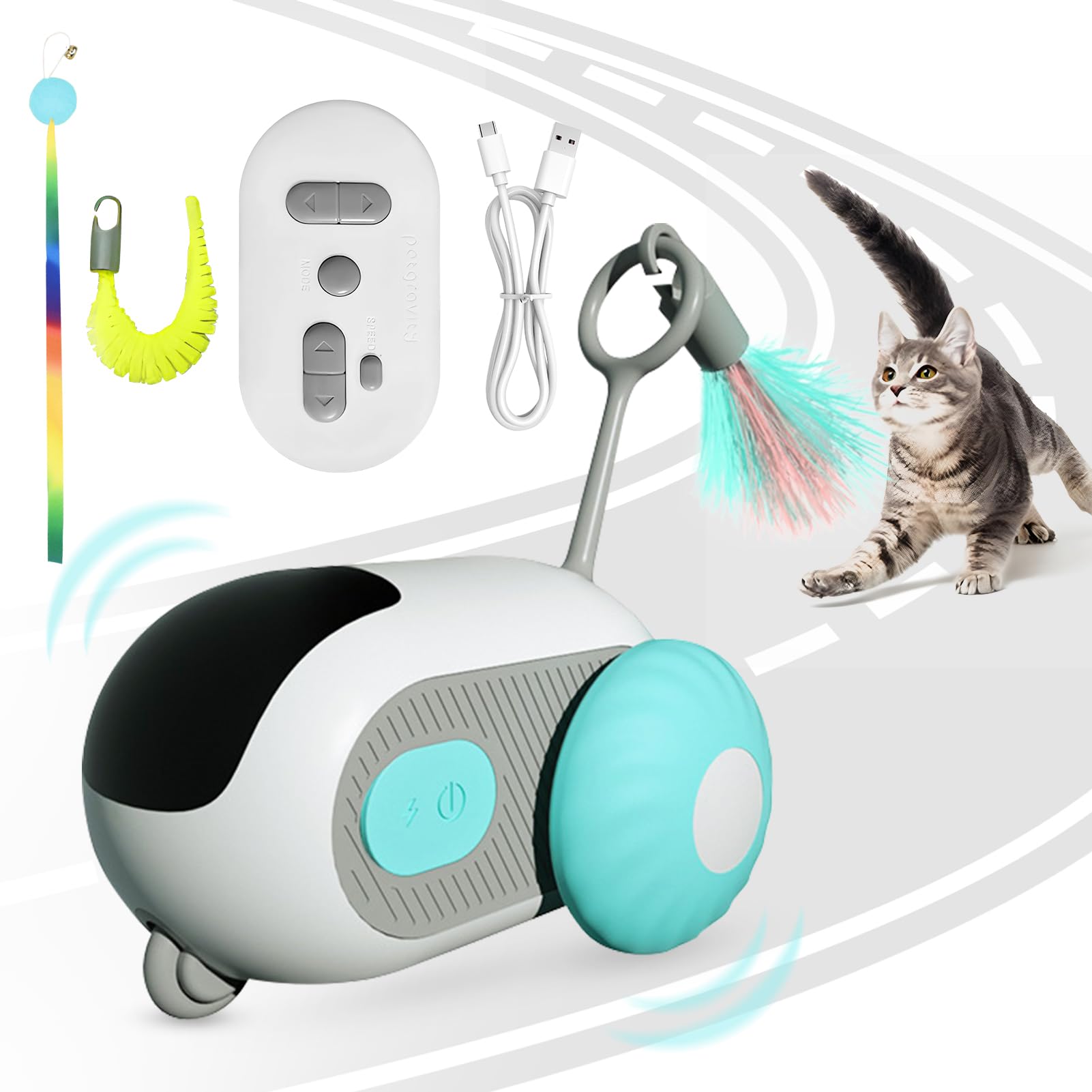 Photo 1 of Remote Control Smart Electric Interactive Cat Toy Smart Turbo Tail Automatic Car Toys for Indoor Bored Cats Robot Rc Cat Mental Stimulation Toys Usb Rechargeable Gravity-Sensing Movement Pet Toy
