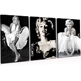 CanvasGarden 3 Pieces Marilyn Monroe Canvas Wall Art, American Movies Actress Portrait Vintage Poster Black and White Picture Idol Art Decor, Framed Prints for Living Room Bedroom Decor, 12x16Inch