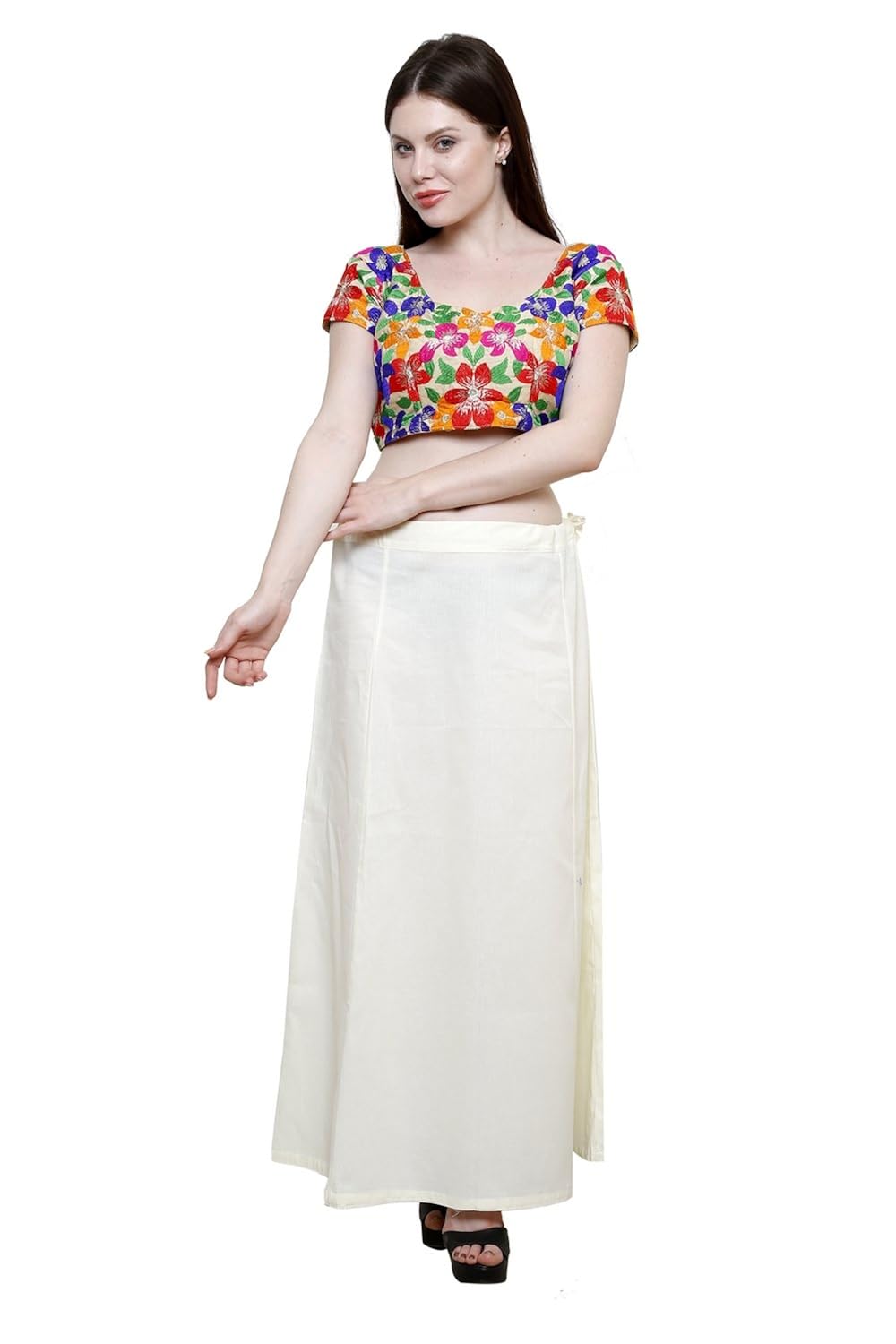 pistaa's women's cotton inskirt saree petticoats (ptccrm, cream, free size)