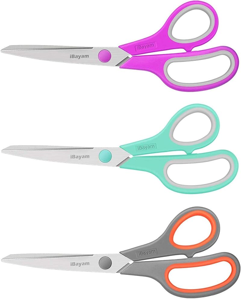 iBayam 8" Multipurpose Scissors 3 Pack - Ultra Sharp, Comfort-Grip