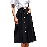 Ladybranch Women's Midi Skirts Casual High Elastic Waist A Line Pleated Midi Skirts with Pockets