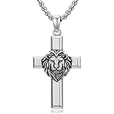 YEESIA Cross Necklace for Men 925 Sterling Silver Lion Cross Pendant Animal Necklace with Stainless Steel Chain Religious Jewelry Gifts for Men and Women