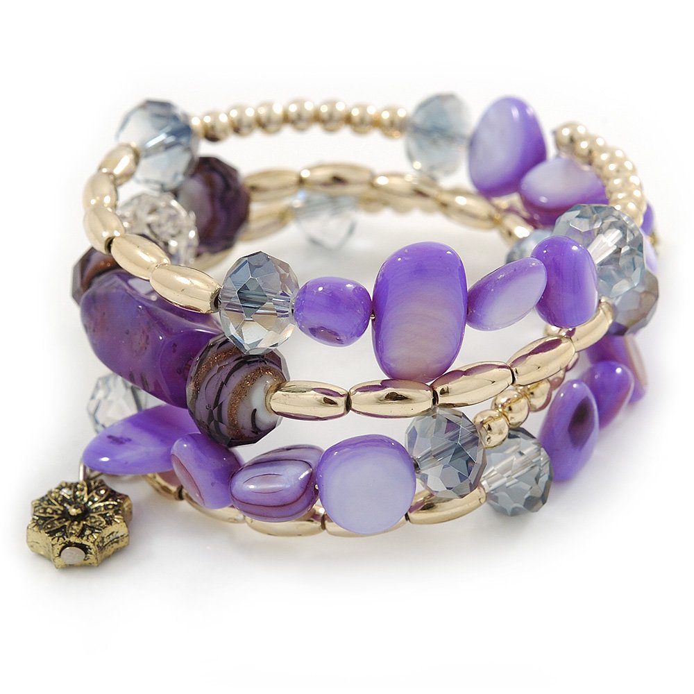 Avalaya Pale purple Shell Nugget, Glass Beads Coil Flext Bracelet - Adjustable