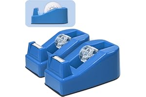 2-Pack Desktop Office Tape Dispenser, Fits Standard 1-Inch Core Tapes, Weighted Non-Slip Base, Sharp Metal Blade, Smooth Cutt