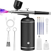 Airbrush Kit with Compressor - 48PSI High-Pressure, Non-Clogging Air Brush Set Cordless Rechargeable with 0.3mm Nozzle and Cleaning Brush for Nail Art, Makeup, Painting, and Cake Decorating