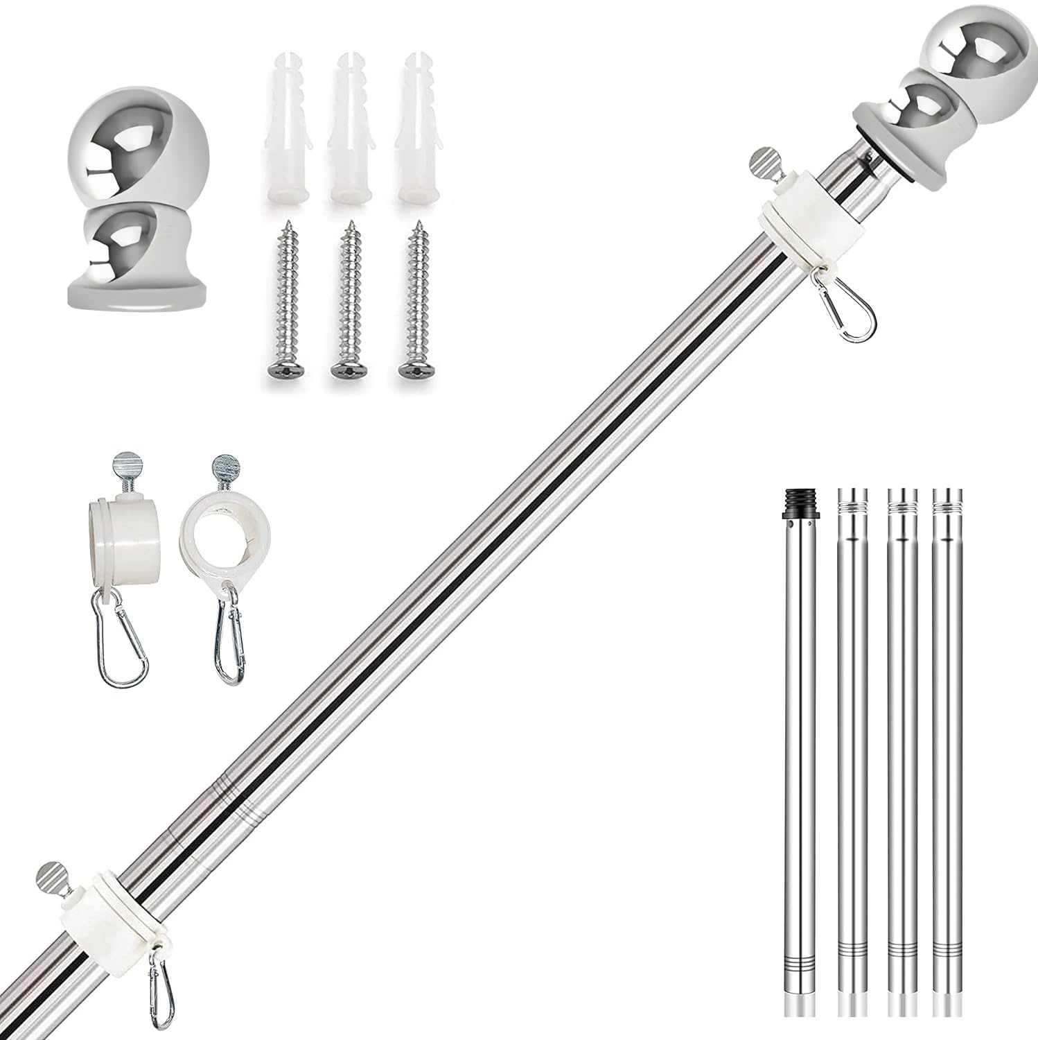 Photo 1 of 5 FT Flag Pole Kit,Flag Pole Brackets Stainless Steel Outdoor Lowes Flag Pole for House Roof Garden Yard Truck Residential Flagpoles Suitable for 3x5 Heavy Garden House Flag