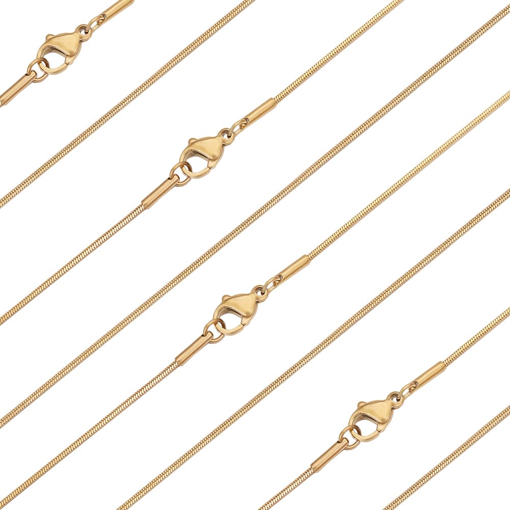 Beebeecraft 10Pcs 40CM 15.7 Inch Snake Necklace Chain Stainless Steel Golden Serpentine Fine Cable Curb End Chains Bulk with Lobster Clasps for Jewellery Making