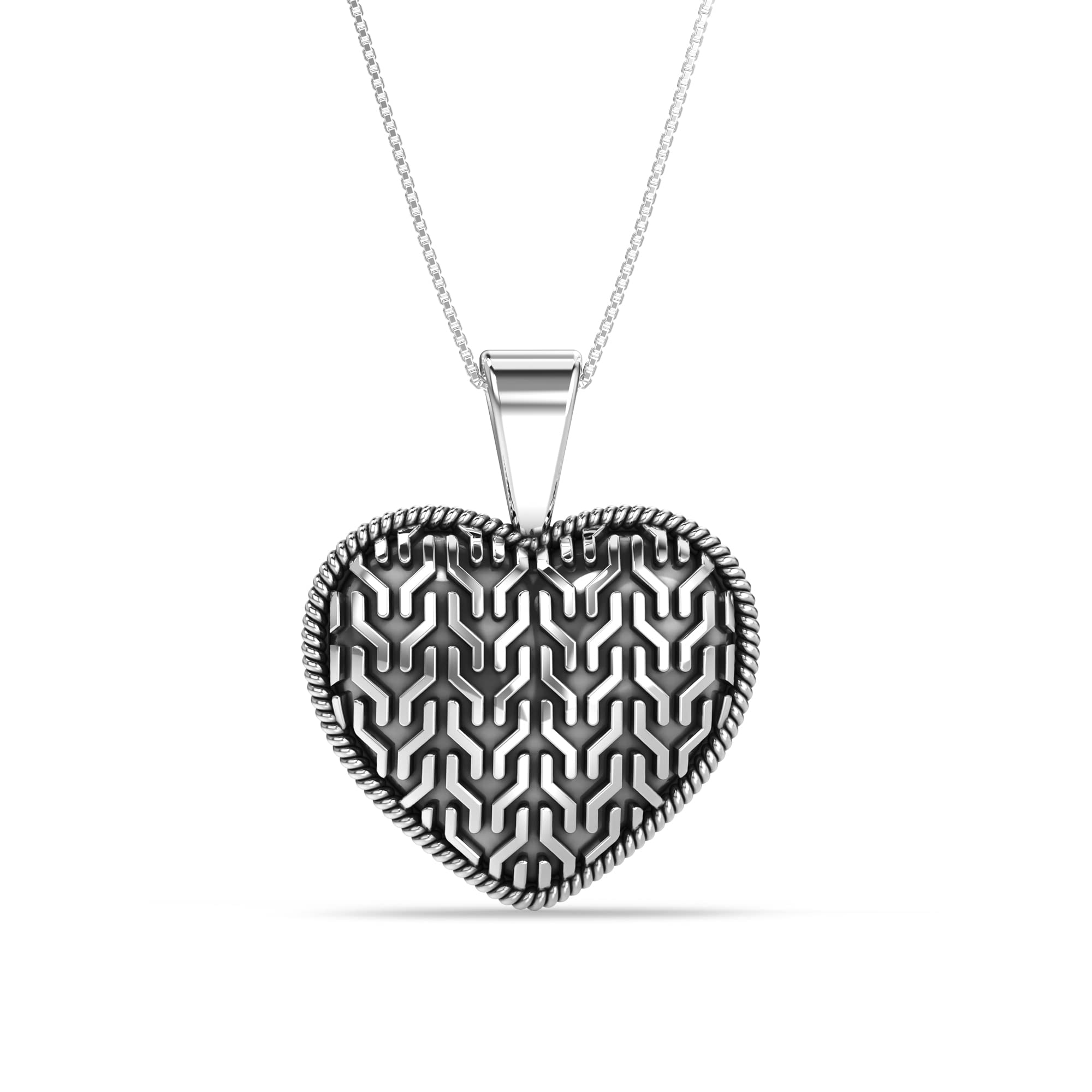 Charmsy 925 Sterling Silver Beautiful Real 925 Sterling Silver Jewellery Oxidised Charming Heart Pendant Antique Necklace for Women Teen | Dainty Silver Necklace Jewellery Gift for Women