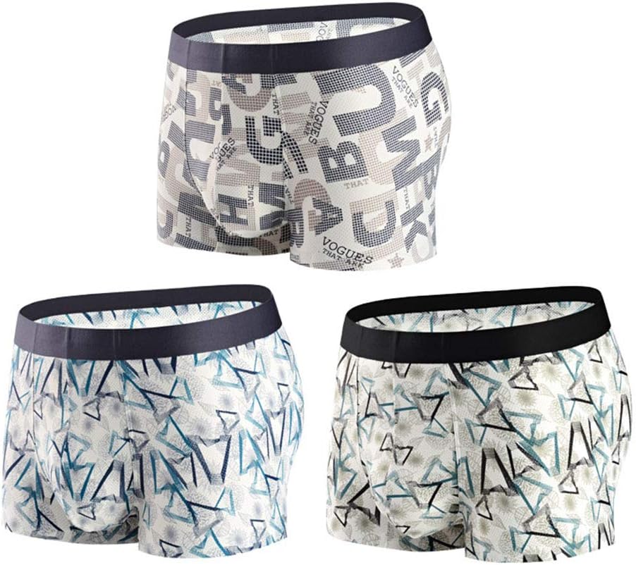 GJF Men's Printed Ice Silk Underwear, Breathable Boxer Pants Seamless