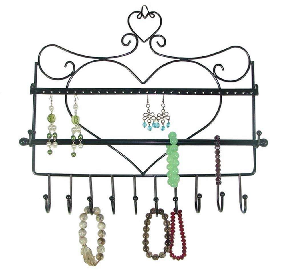 Gearmax Jewelry Organizer, Heart-shaped Wall Mount Jewelry Storage Display Stand Rack with 28 Earrings Holes, 12 Hooks, Ring for Necklaces, Bracelets, Watches - Multicolor