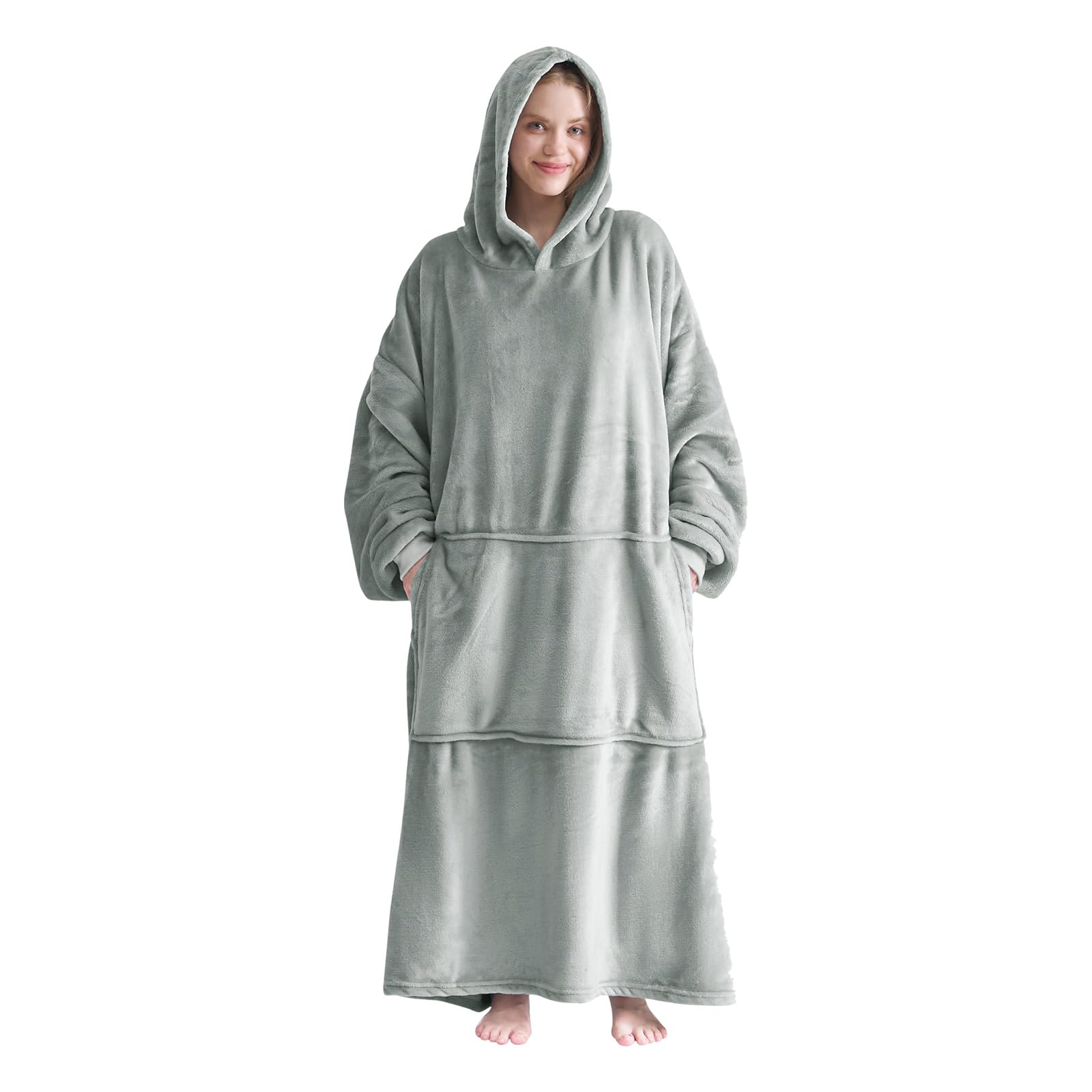 Good Nite Grey Blanket Hoodie for Adults,Oversized Sherpa Fleece Wearable Blanket with Pockets,Ideal for Sofa Reading Bedroom Relaxing Movie Nights & Cold Winter Evenings