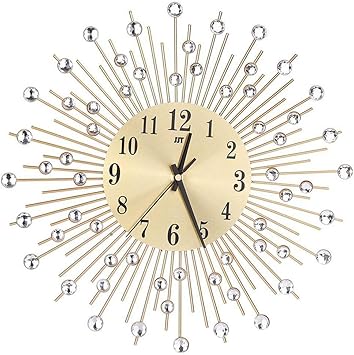 Reloj de pared llsmting con decoración de diamantes, redondo, de metal