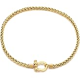 Azubpi Men Women 316 Stainless Steel Gold Necklace Dragon Bone Chain with Horseshoe Bolt Anchor Clasp 17.91" Jewelry for Men & Women,Unisex