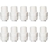 Malida Push to Connect 1/4 Male Connector 1/4 RO Tube Fitting,10 Pack | Food grade plastic leak tight push fit male thread fits tubing for RO filter dispenser under sink drinking water