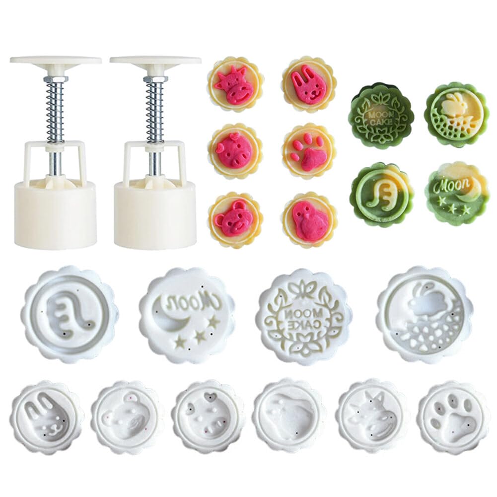 50g Mooncake Press Mould,Asudaro 14 Pcs Mooncake Mould Set,3D Flowers Hand Pressure Fondant Dessert Moon Cake Mould,Suitable for Family Parties and Outdoors