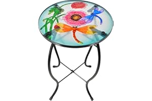 wotieuns Outdoor Table Small Patio Side Table Metal Glass End Table Plant Table Decor Garden Balcony Indoor Accent Table