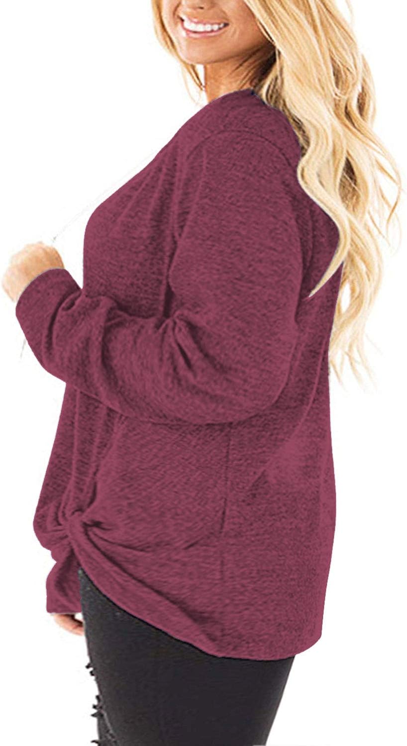 DOLNINE Womens Plus Size Knotted Tops Long Sleeve Tee Shirts Loose Casual Blouse at  Women’s Clothing store