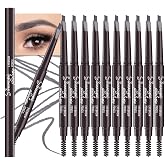 12 Pcs Ultimate Eyebrow Retractable Definer Pencils,Dual-Sided Natural Soft Textured Eyebrow Pencil, for Daily Look Eyebrow Makeup,Brow Brush,Fine Tip (12Pcs-Grey-Retractable Triangle)