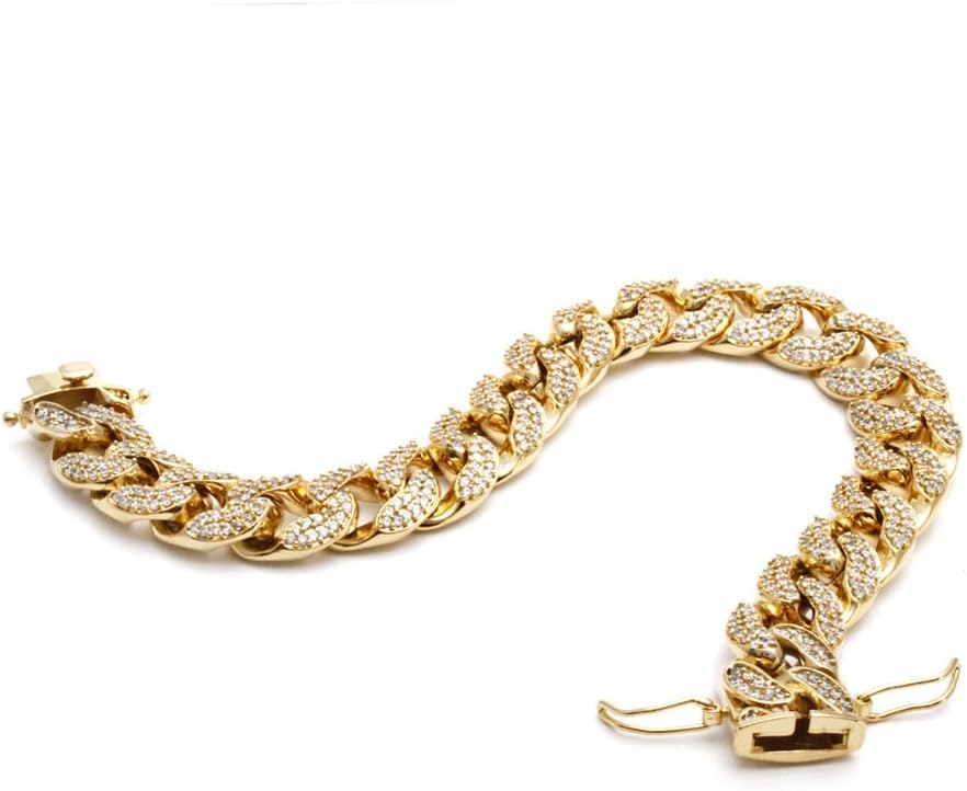 CSG Hip-hop Thick Cuban Link Chain Iced Out CZ 15mm Box Clasp 9" Golden Jewelry