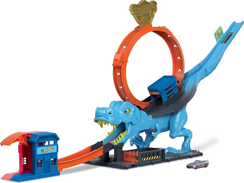 Hot Wheels City T-Rex Chomp Down Race Track with Car 1:64 Scale