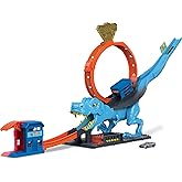 ​Hot Wheels City T-Rex Chomp Down Track Set &amp; 1 Toy Car​​​ | Race through a Giant Loop to Defeat Dinosaur, Eyes Switch when Knocked Out, Stunt and Race Playset (Amazon Exclusive)