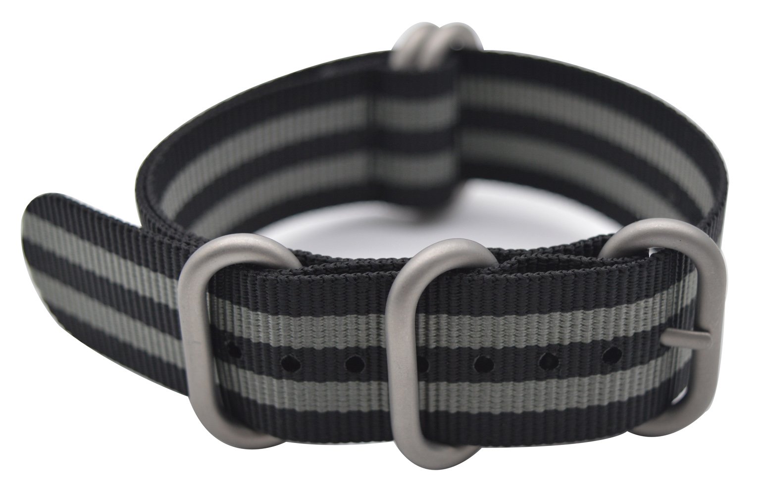 ArtStyle Watch Band with Colorful Nylon Material Strap and Heavy Duty Brushed Buckle (Black/Grey, 18mm)