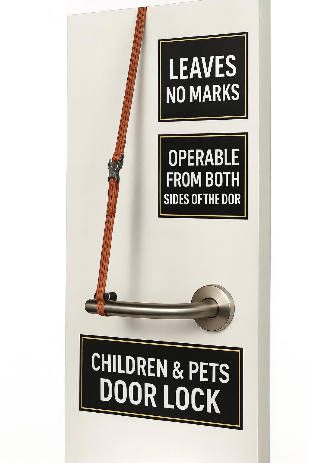 Babylock Child Door Lock with Dual-Sided Access for Lever Handles - No Drill Design That Leaves No Marks on Doors - Portable Safety Solution for Children and Pets