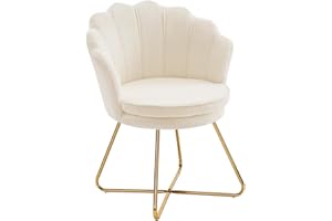 Furnimart Vanity Chair with Back, Shell Accent Chair for Living Room, Criss Cross Chair with Gold Legs, Makeup Chair for Bedroom Desk Chair no Wheels, Faux Fur White