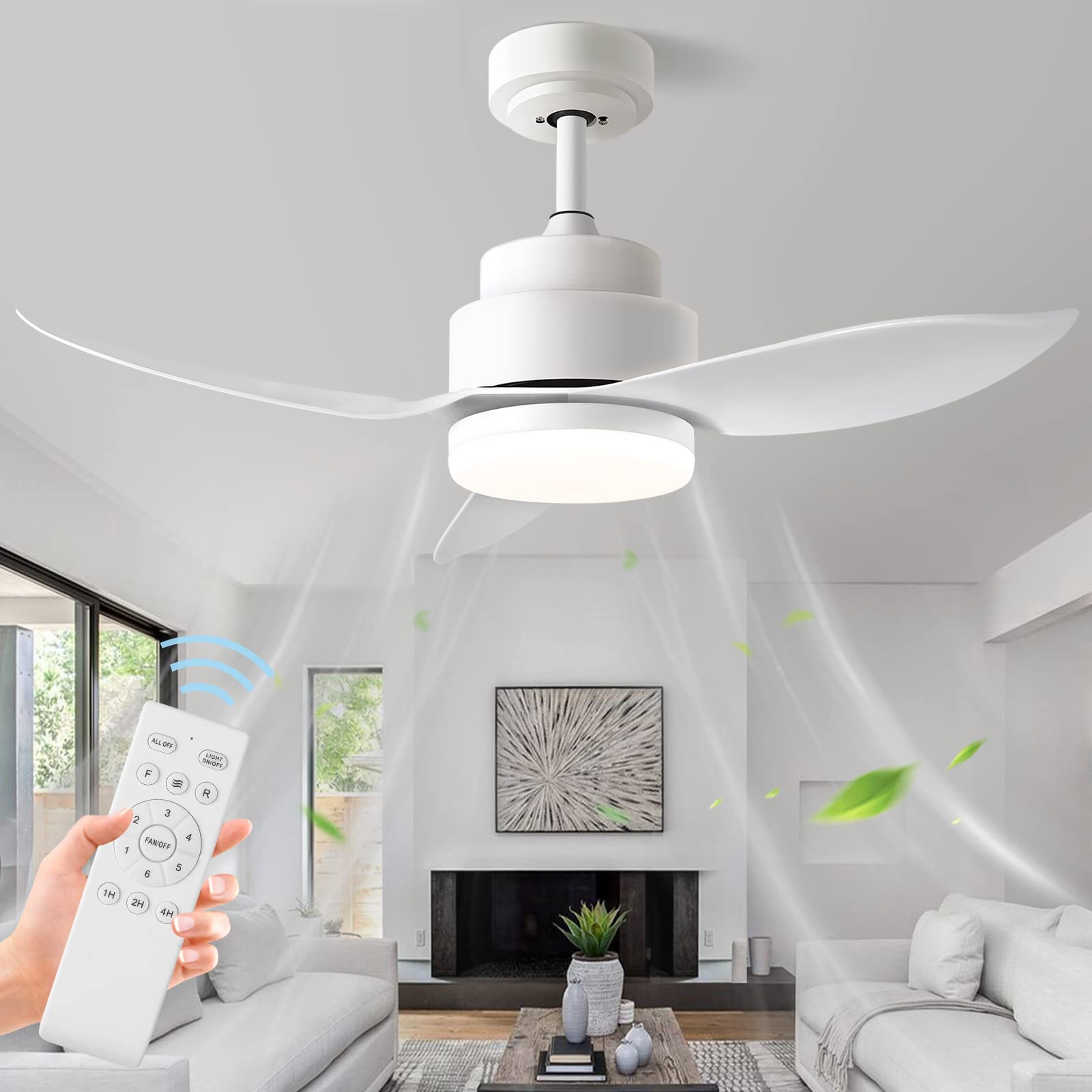 Modern White Ceiling Fans with Lights Remote
