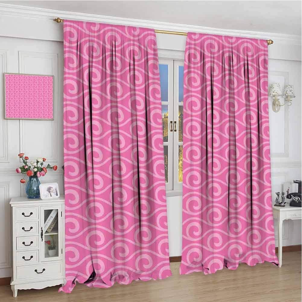 wonderr Window Curtain for Living Room W72 x L96 Inch,Blackout Draperies For Bedroom,Hot Pink,Ocean Waves Inspired Abstract Fantasy Pattern with Horizontal Curves and Lines,Pink Pale Pink