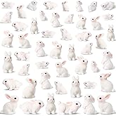 Blueweenly 70 Pcs Mini Rabbit Easter Resin Bunny Mini Bunny Figures Small Bunnies Tiny Animals Miniature Home Decor Garden Ornament for Easter Egg Fillers Cake Home Decor(White,Classic)