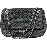 SsgdmnQ Women's Grey Casual Diamond Checker Denim Retro Fashion One Shoulder Handbag
